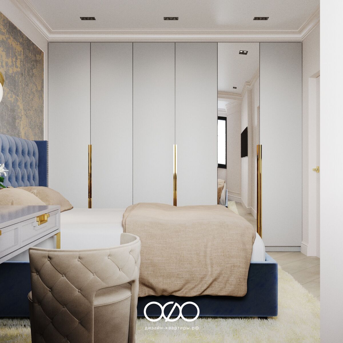 Дизайн-проект московской 2-комнатной квартиры в стиле современная классика в ЖК Загорье