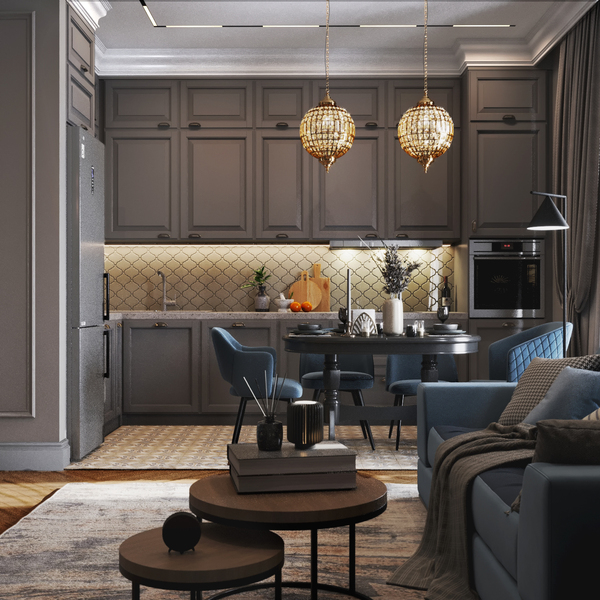 Дизайн кухни-гостиной в стиле неоклассика: гармония и комфорт