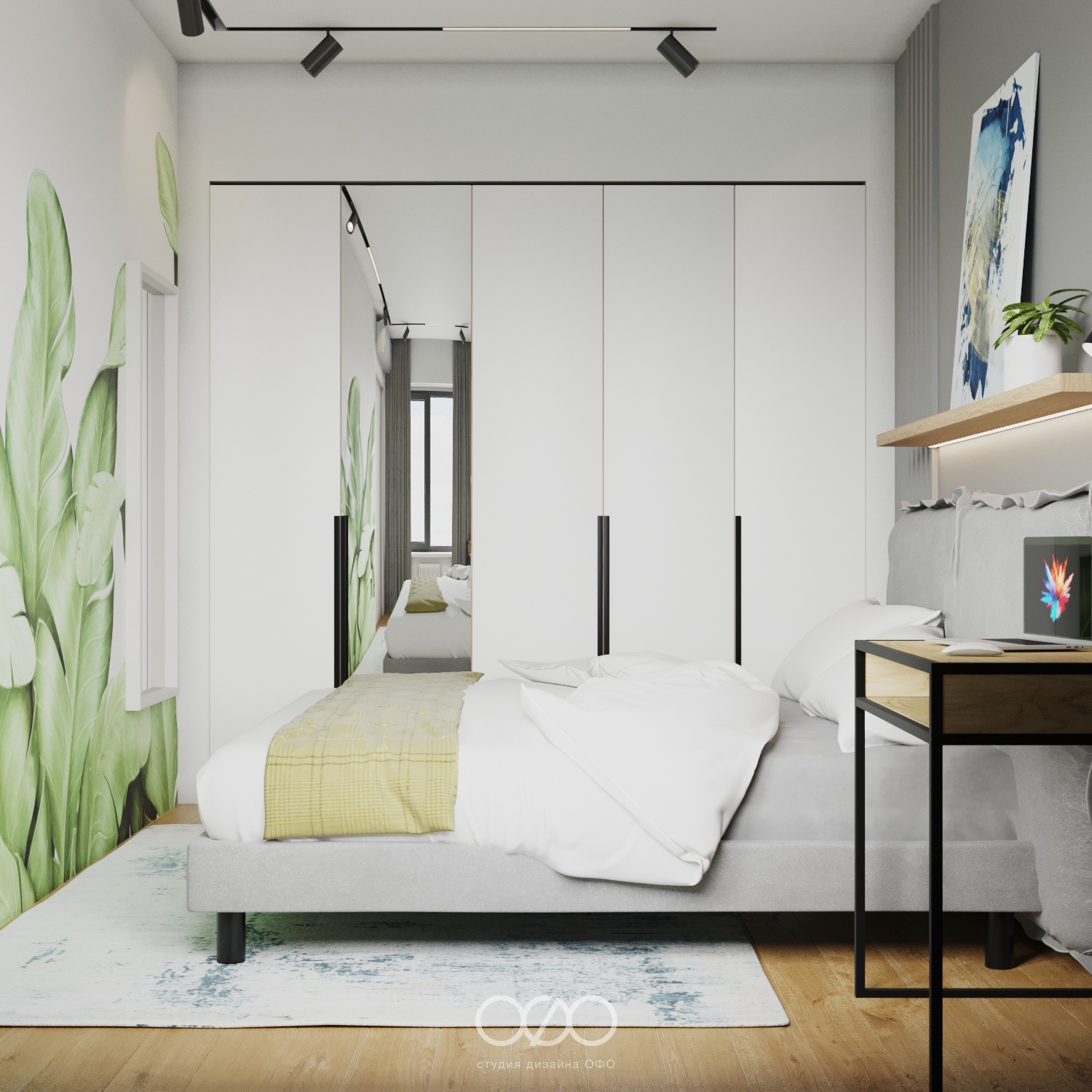Дизайн серо-белой спальни