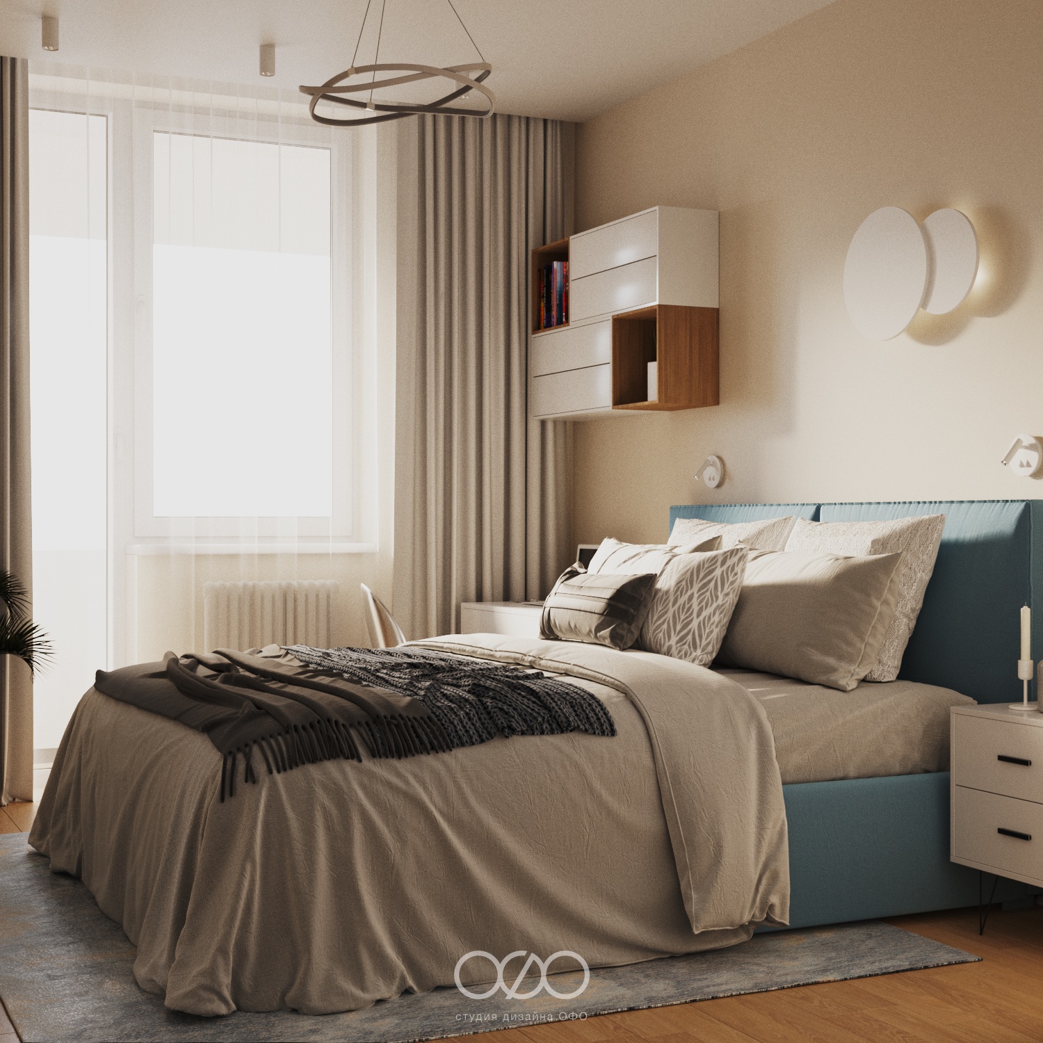 Дизайн серо-бежевой спальни