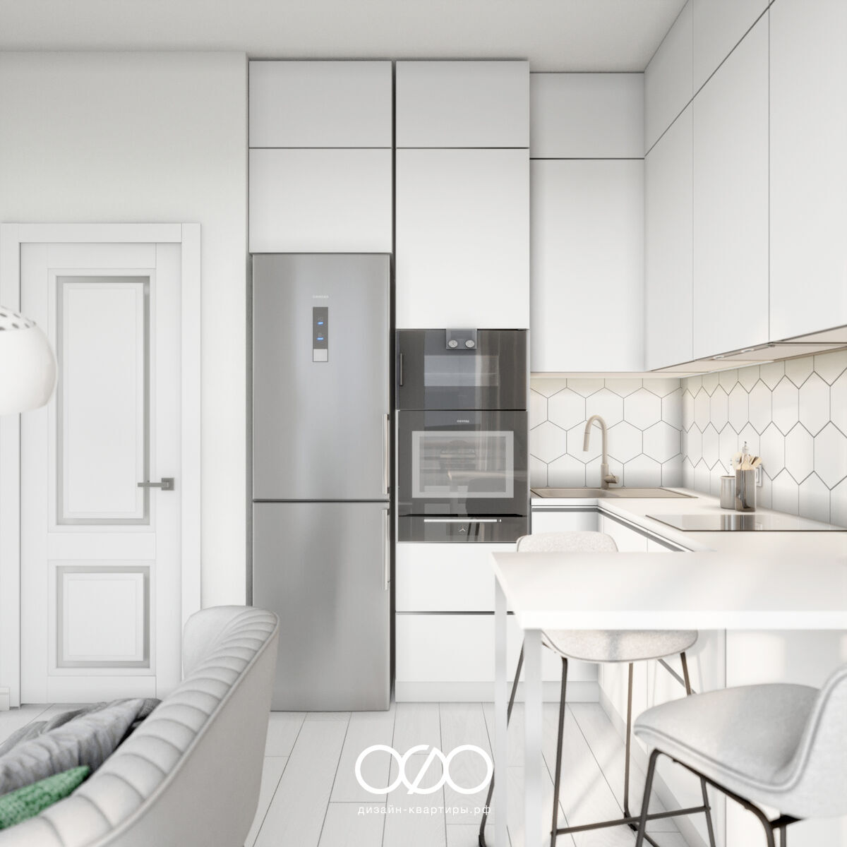 Дизайн-проект белой 1-комнатной квартиры в скандинавском стиле в ЖК Alia в Москве