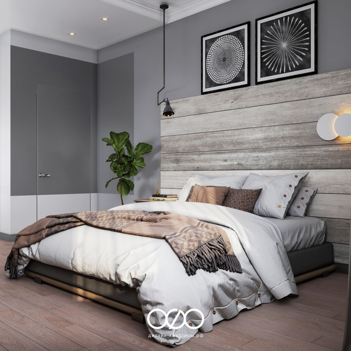 Дизайн серо-белой спальни