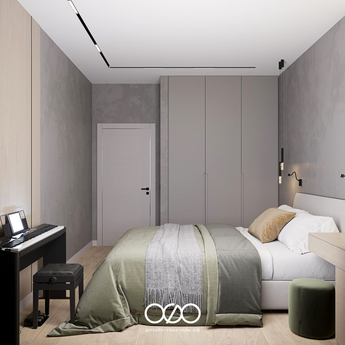 Дизайн-проект двухкомнатной квартиры в серо-бежевой гамме в современном стиле в Подмосковье. 