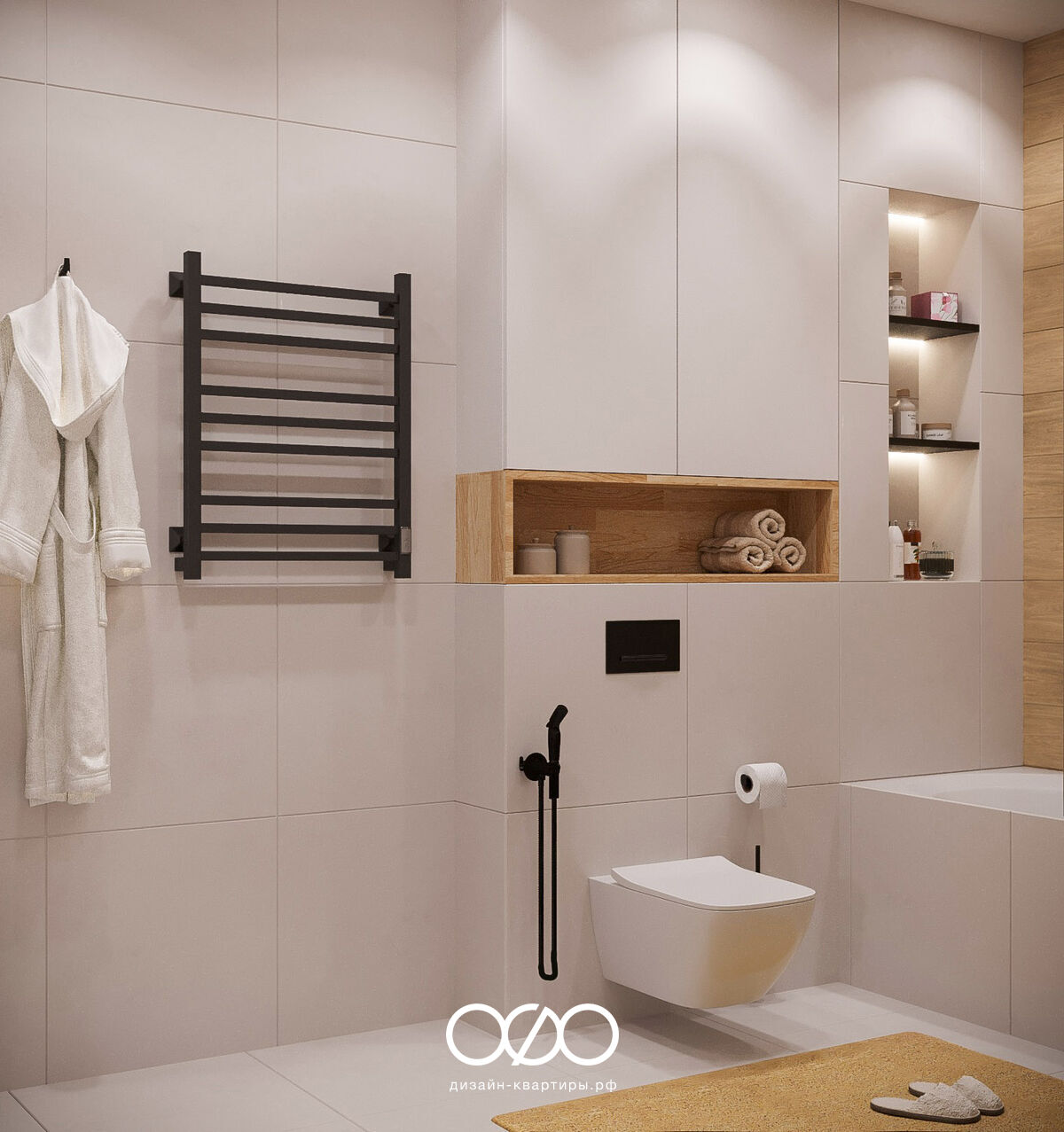 Дизайн 1-комнатной квартиры 55 м² в современном стиле, Москва, ЖК Лица