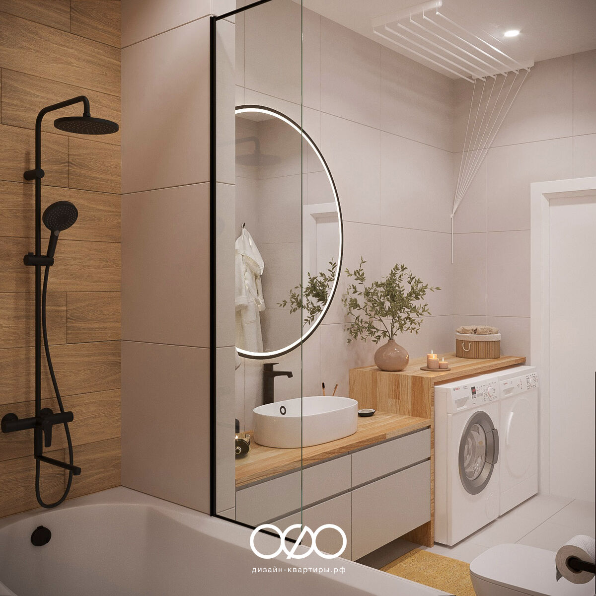 Дизайн 1-комнатной квартиры 55 м² в современном стиле, Москва, ЖК Лица