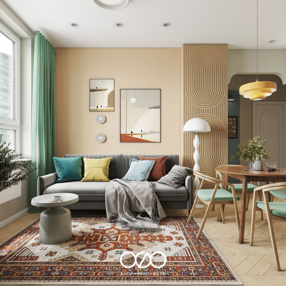 Дизайн квартиры 75 м² в Москве для семьи с ребёнком. Эклектика, яркость и комфорт под ключ. Интерьер, в который хочется возвращаться.