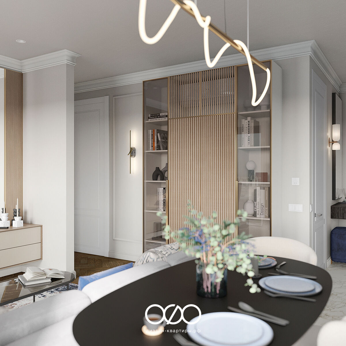 Актуальный дизайн трёшки 61 м² в ЖК City Bay, Москва. Тёплая палитра, умные решения и «под ключ». Закажите дизайн-проект в студии «Печёный».