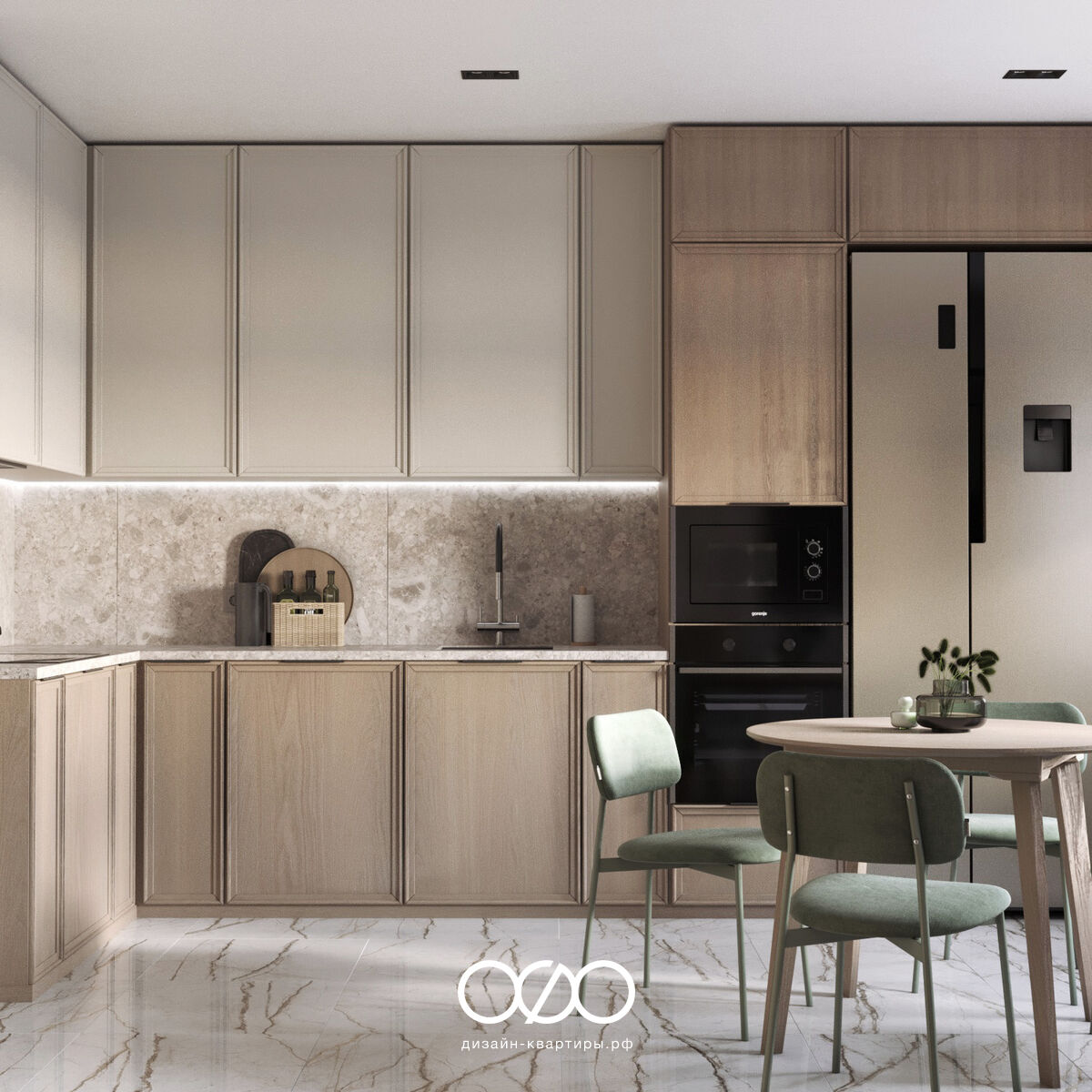 Дизайн угловой кухни с холодильни&shy;ком