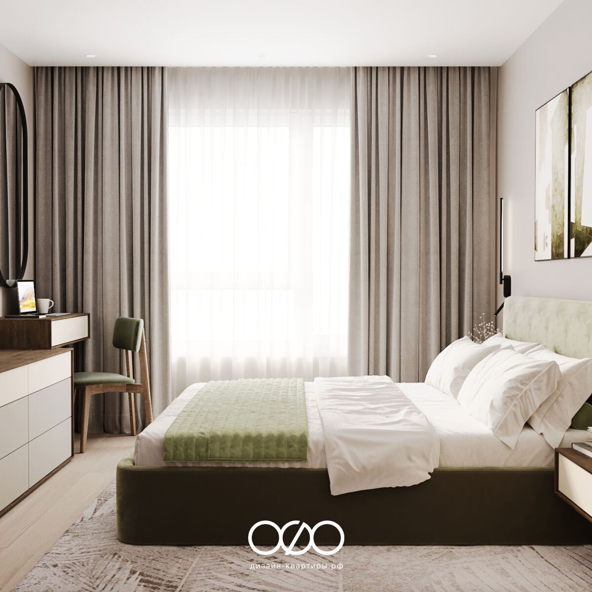 Современный дизайн квартиры 62 м² возле метро Кантемировская. Реальный дизайн-проект: кухня, гостиная, спальня и санузел.