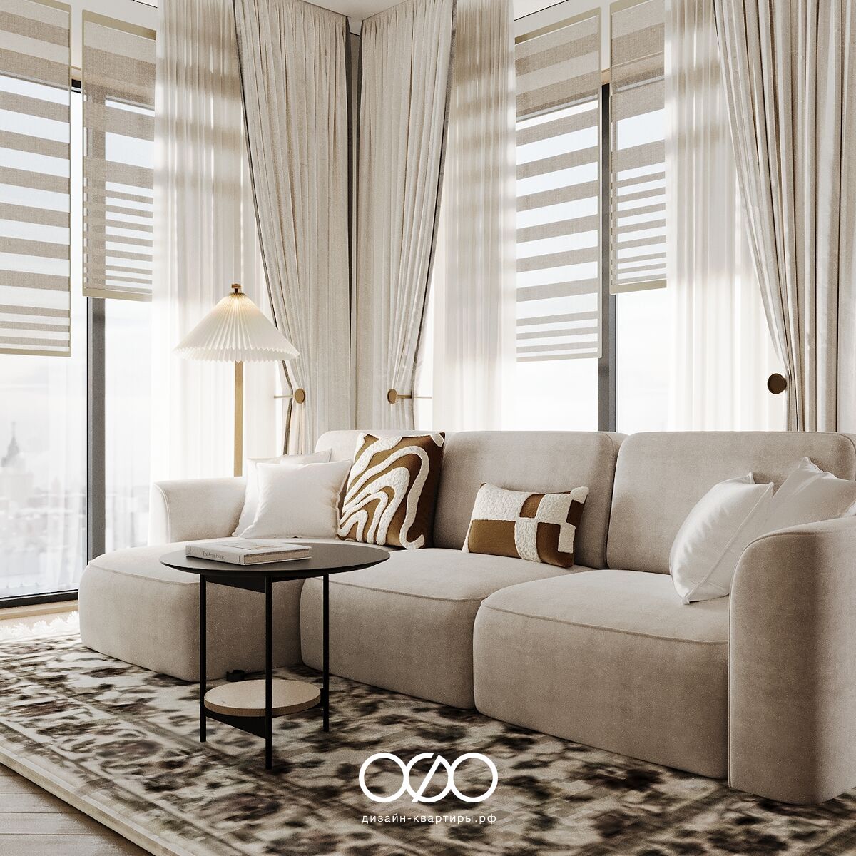 Дизайн 4-комнатной квартиры 95 м² в ЖК Level Мичуринский. Уютный интерьер для семьи с детьми, продуманная кухня-гостиная и детские.