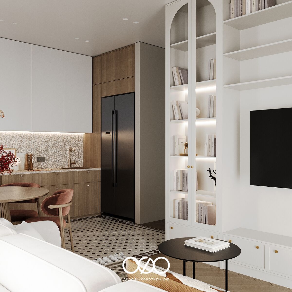 Дизайн 4-комнатной квартиры 95 м² в ЖК Level Мичуринский. Уютный интерьер для семьи с детьми, продуманная кухня-гостиная и детские.