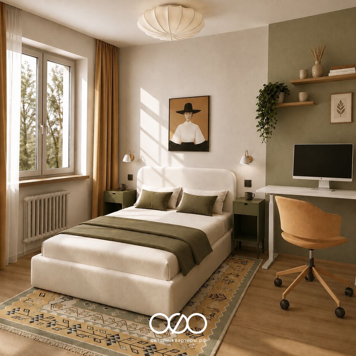 Дизайн квартиры 47 м² для пары: современная планировка, продуманное хранение, зелёные акценты и новый формат комплектации интерьера.